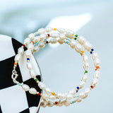 Multi-coloured Dreaming in Rainbows Pearl Necklace