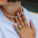 White Simple Beaded Ring