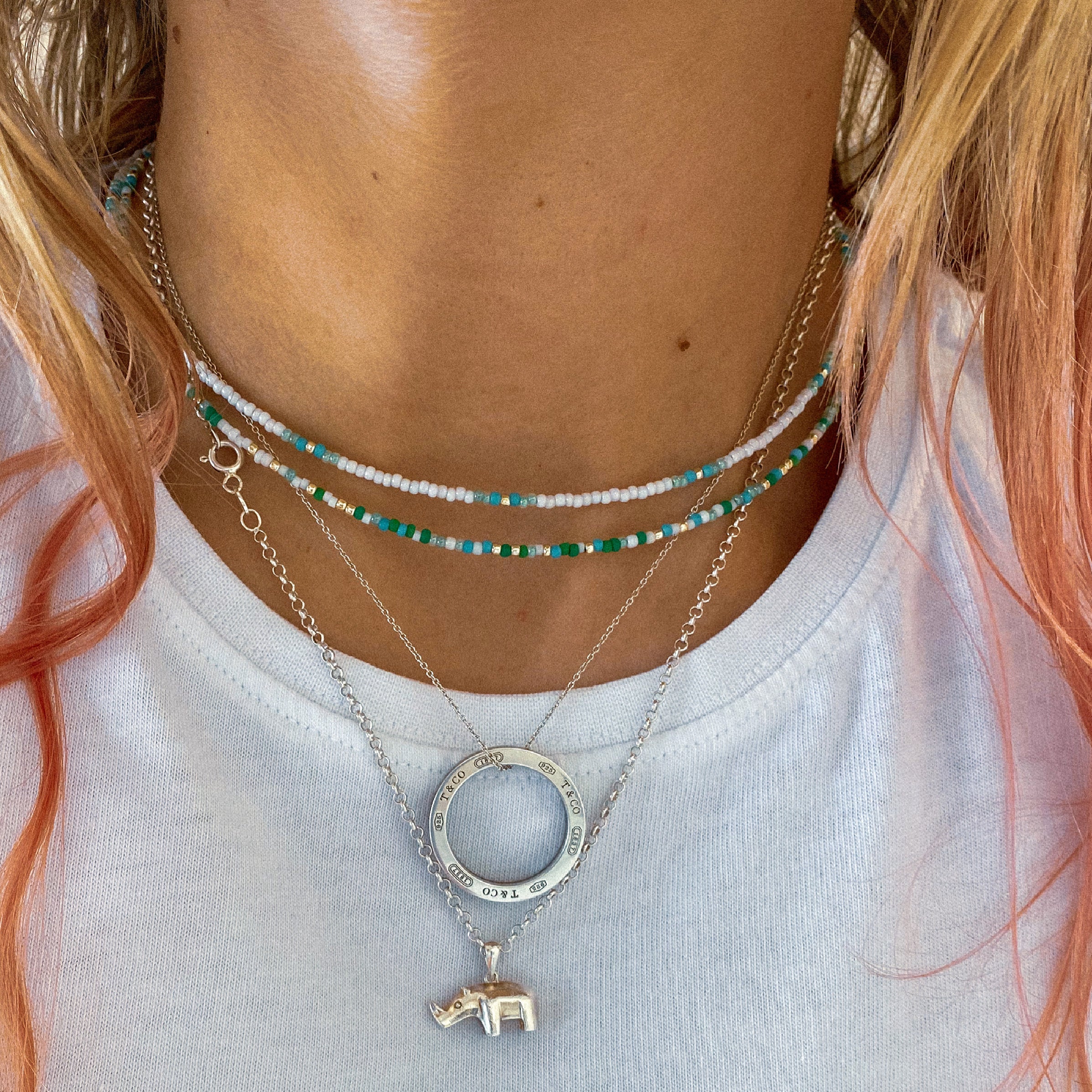 Necklaces & Bolo Ties: Navajo Silver Bead Necklace, c.1950-60